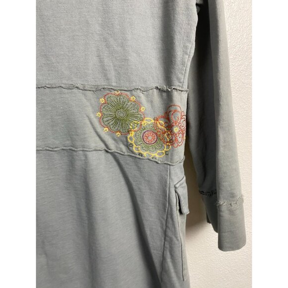 Acacia Embroidered Olive Green Womens Jacket size Small Gray Button Up Boho Arts - Picture 12 of 14